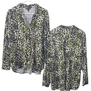 Rock & Republic XL Animal Cheetah Leopard Print Button Down Roll Tab Sleeves NEW